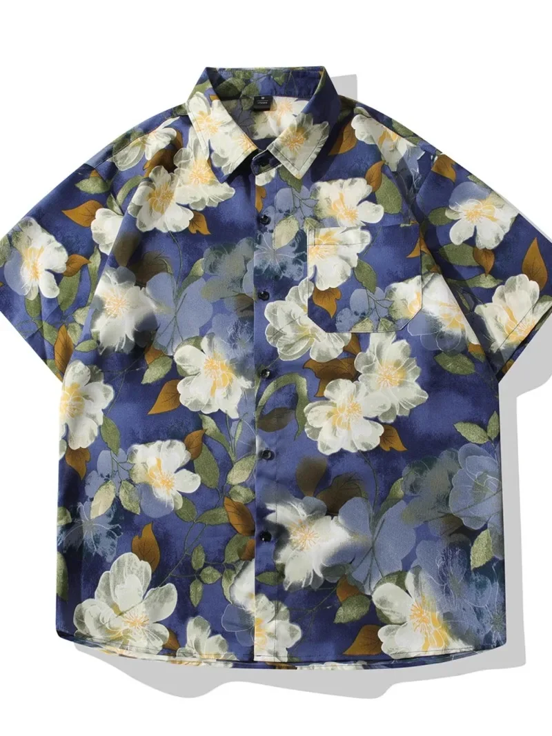 Floral Short-sleeved Shirt Men's Summer Ice Silk Cool Turn-down Collar Loose Thin Hawaiian Shirt Fashion Male Clothes
Floral Short-sleeved Shirt Men's Summer Ice Silk Cool Turn-down Collar Loose Thin Hawaiian Shirt Fashion Male Clothes