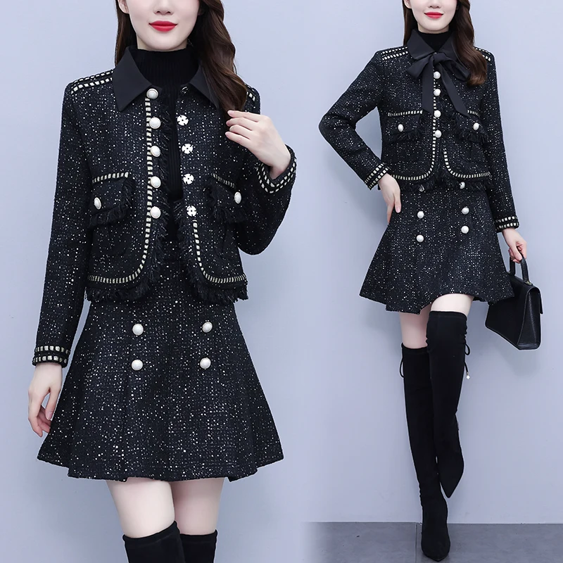 Women's clothing spring 2025 new French style cardigan POLO collar jacket slimming black short skirt trendy two-piece set
Women's clothing spring 2025 new French style cardigan POLO collar jacket slimming black short skirt trendy two-piece set