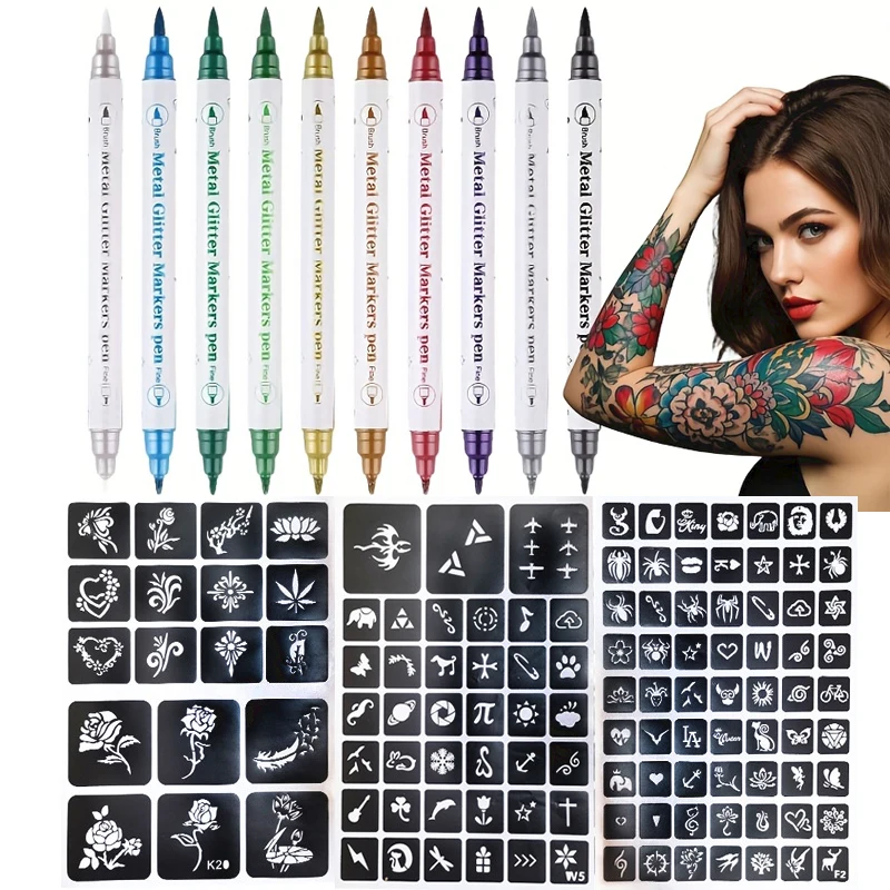 Temporary Skin Tattoo Pen with 10 Colors,Allowing for Bold And Fine Lines on The Body Face,Long-Lasting Colors,Dual-Ended Design
Temporary Skin Tattoo Pen with 10 Colors,Allowing for Bold And Fine Lines on The Body Face,Long-Lasting Colors,Dual-Ended Design