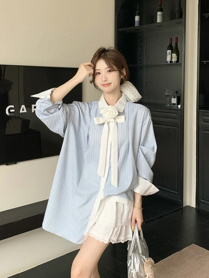 Elegant Hong Kong Style Striped Shirt Women's Loose Design Sensation Early Spring Long Sleeve Chic Top French Style Loose Fit
Elegant Hong Kong Style Striped Shirt Women's Loose Design Sensation Early Spring Long Sleeve Chic Top French Style Loose Fit