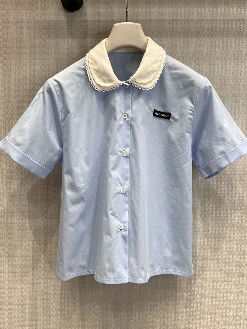 SDLR Spring Summer New Arrival Short Sleeve Shirt Letter Logo Contrast Color Ruffle Collar Doll Shirt Cotton Breathable Skin-...
SDLR Spring Summer New Arrival Short Sleeve Shirt Letter Logo Contrast Color Ruffle Collar Doll Shirt Cotton Breathable Skin-...
