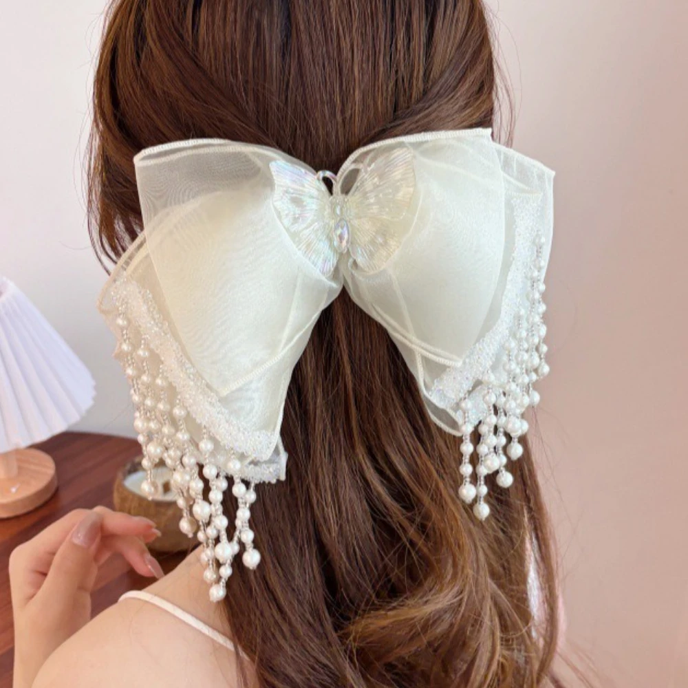 Korean Bow Beaded Tassel Hair Clips Spring Clip Butterfly Hairpin Elegant Wedding Party Headpiece Hair Accessories
Korean Bow Beaded Tassel Hair Clips Spring Clip Butterfly Hairpin Elegant Wedding Party Headpiece Hair Accessories