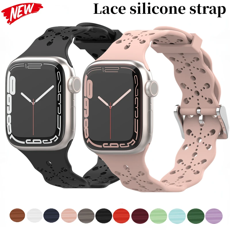 Lace Silicone Strap For Apple watch band 45mm 41mm 44mm 42mm 40mm 38mm Breathable Bracelet Band For iWatch Ultra 8 7 6 5 4 3 SE
Lace Silicone Strap For Apple watch band 45mm 41mm 44mm 42mm 40mm 38mm Breathable Bracelet Band For iWatch Ultra 8 7 6 5 4 3 SE