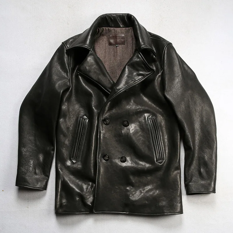 Stallone Navy 740 leather coat Men's lapel double row horn button heavy wash all plant tanned sheep leather jacket
Stallone Navy 740 leather coat Men's lapel double row horn button heavy wash all plant tanned sheep leather jacket