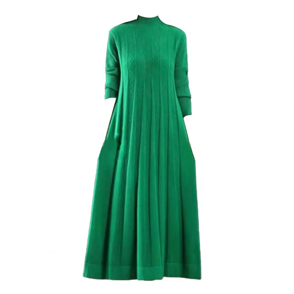 Solid Color Women Dress Solid Color Dress High Collar Knitted A-line Midi Dress for Women Thick Warm Long Sleeve Pleated Winter
Solid Color Women Dress Solid Color Dress High Collar Knitted A-line Midi Dress for Women Thick Warm Long Sleeve Pleated Winter