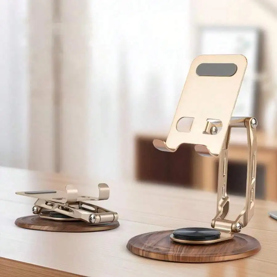 Foldable 360° Rotating Metal Phone Stand With Wooden Base Multi-Angle Desk Holder For Office Camping
Foldable 360° Rotating Metal Phone Stand With Wooden Base Multi-Angle Desk Holder For Office Camping