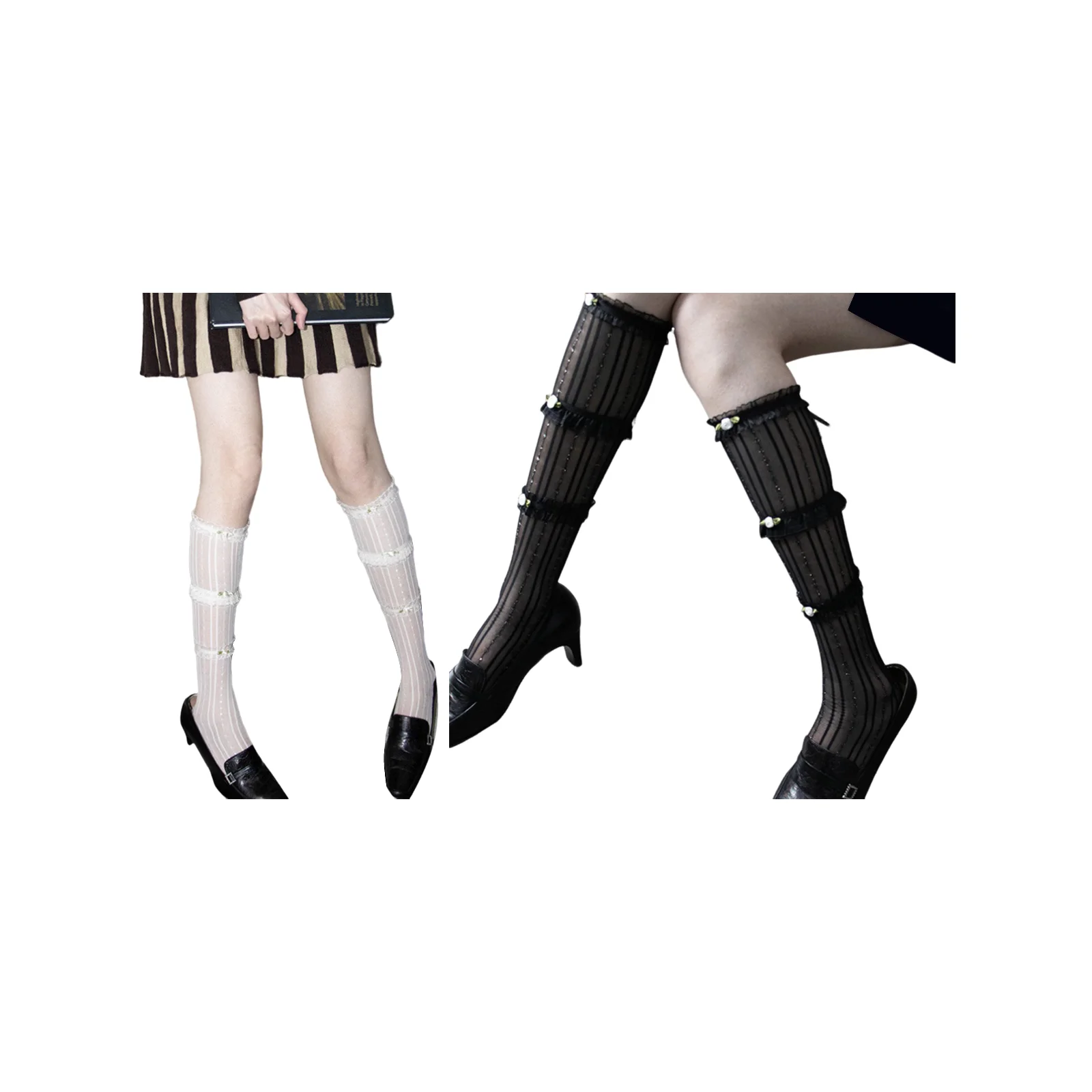 Three-layer lace pile socks white + black combination 1 pair
Three-layer lace pile socks white + black combination 1 pair