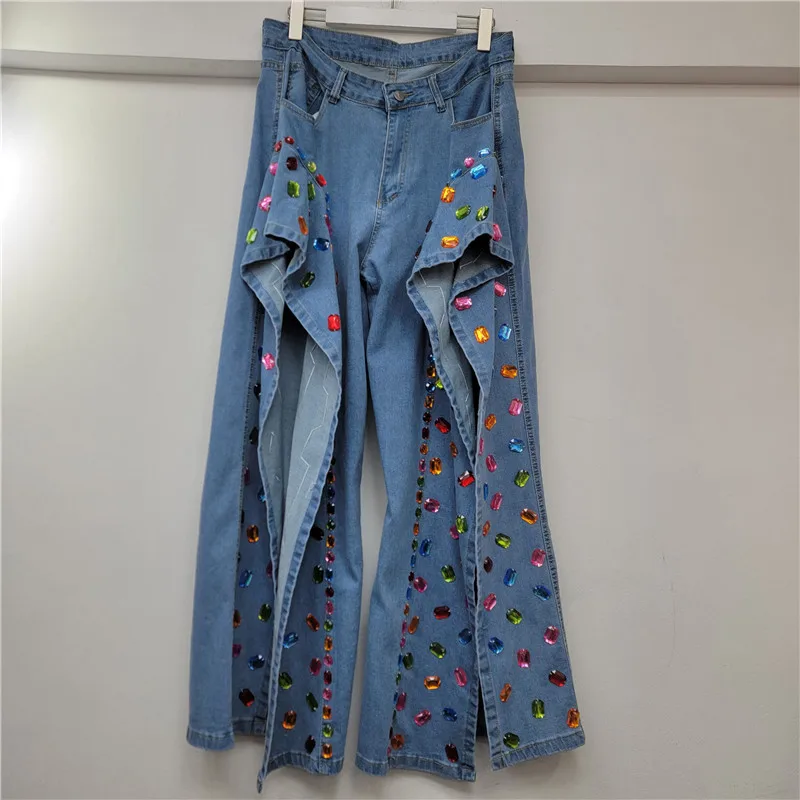 Ruffled Hem Split Jeans, Beaded Rhinestone Hollow Loose Straight Pants, European and American Style Niche Design Denim Trousers
Ruffled Hem Split Jeans, Beaded Rhinestone Hollow Loose Straight Pants, European and American Style Niche Design Denim Trousers