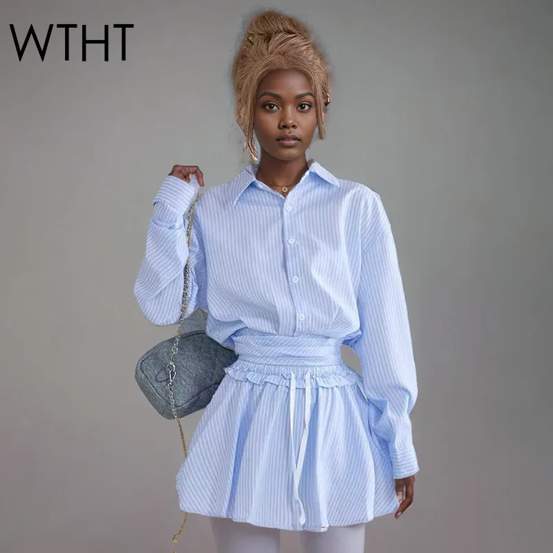 WTHT New Fashion Women Suits Long Sleeve Lapel Striped Shirts Bandage Elastic Waist A-line Skirts Set Female 2025 Summer 1LS1287
WTHT New Fashion Women Suits Long Sleeve Lapel Striped Shirts Bandage Elastic Waist A-line Skirts Set Female 2025 Summer 1LS1287