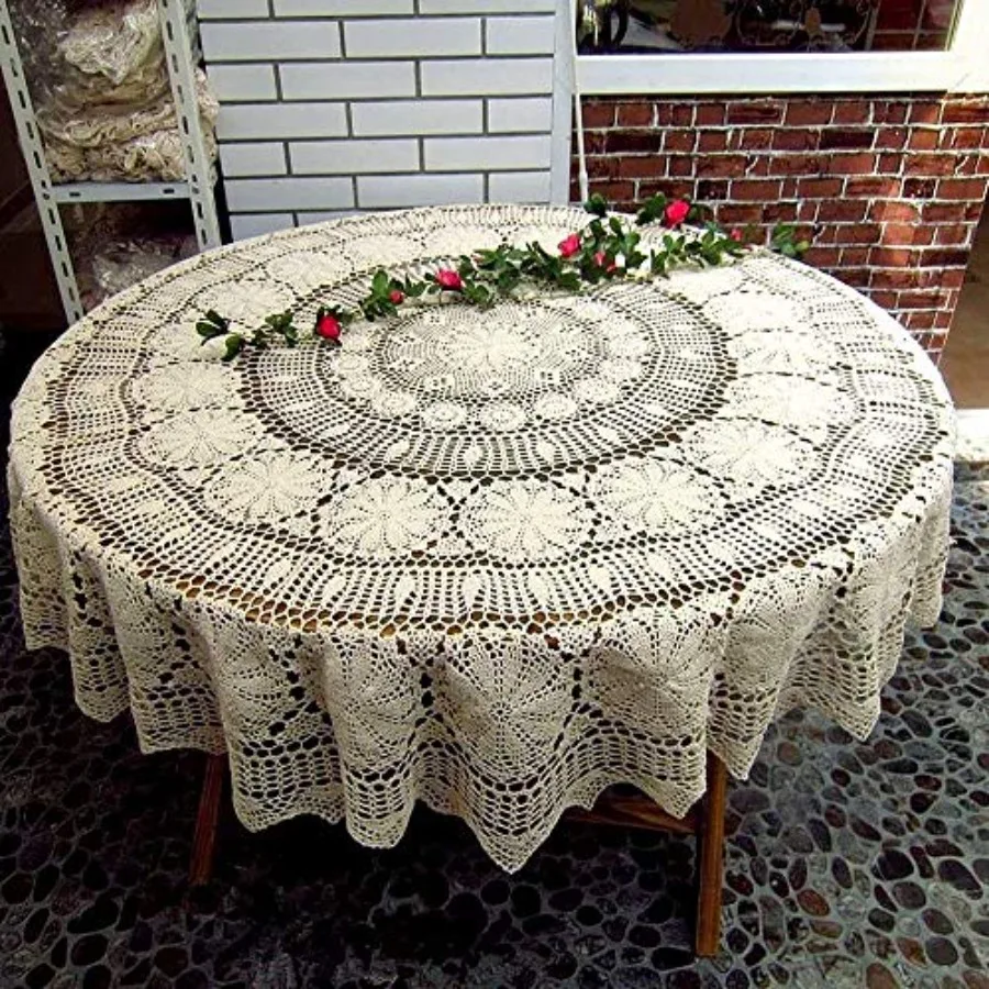 60 inch Crochet Cotton Lace Tablecloth Elegant Floral Round Table Cloth Lace Dining Table Covers Kitchen Home Decor
60 inch Crochet Cotton Lace Tablecloth Elegant Floral Round Table Cloth Lace Dining Table Covers Kitchen Home Decor
