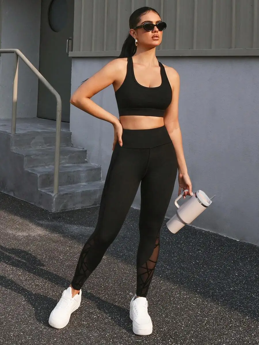 Women Solid Color Sport Leggings Yoga Pants With Mesh Detail
Women Solid Color Sport Leggings Yoga Pants With Mesh Detail