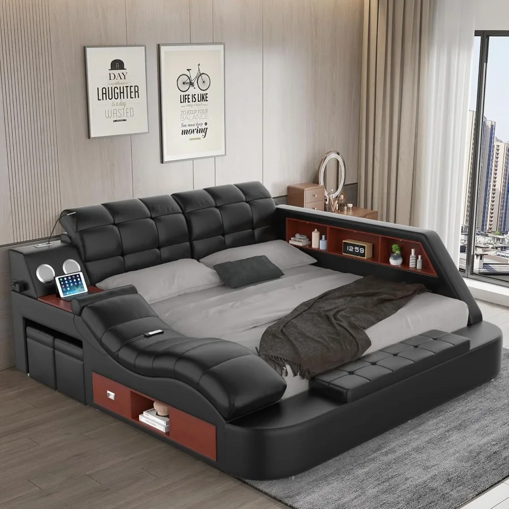 Bed Frame, Modern Luxury Multifunction Bed Frame with Massage Recliner/Music Speaker/USB Charging Station/Storage Drawers
Bed Frame, Modern Luxury Multifunction Bed Frame with Massage Recliner/Music Speaker/USB Charging Station/Storage Drawers
