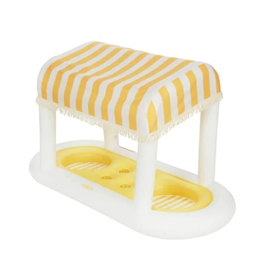 Floating Yellow Cabana Stripe Drink Station for Parties: Removable Fabric Shade with Fringe, Table-Top In-Pool Refreshments
Floating Yellow Cabana Stripe Drink Station for Parties: Removable Fabric Shade with Fringe, Table-Top In-Pool Refreshments
