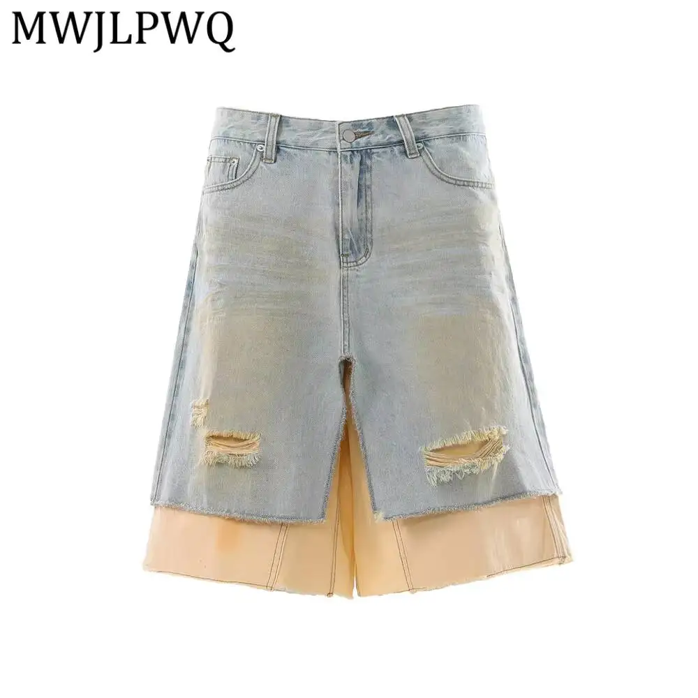MWJLPWQ Unique Color-Blocked Faux Two-Piece Denim Shorts For Men Summer Punk Style Distressed Frayed Edges Wide-Leg Pants 17183
MWJLPWQ Unique Color-Blocked Faux Two-Piece Denim Shorts For Men Summer Punk Style Distressed Frayed Edges Wide-Leg Pants 17183
