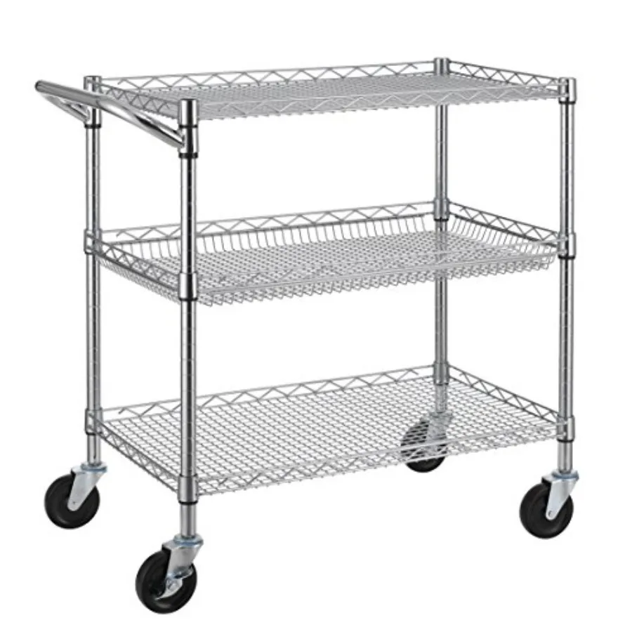 3 Tier Heavy Duty Commercial Grade Utility Cart Wire Rolling Cart with Handle Bar Steel Service Cart with Wheels Utility Shelf
3 Tier Heavy Duty Commercial Grade Utility Cart Wire Rolling Cart with Handle Bar Steel Service Cart with Wheels Utility Shelf