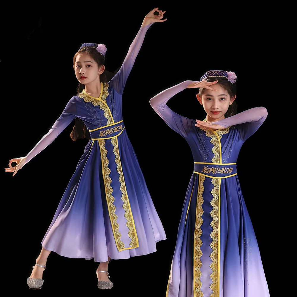 Purple Chinese Xinjiang Dance Dress For Girls Minority Ethnic Clothing School Dance Performance (Hat+Dress)
Purple Chinese Xinjiang Dance Dress For Girls Minority Ethnic Clothing School Dance Performance (Hat+Dress)