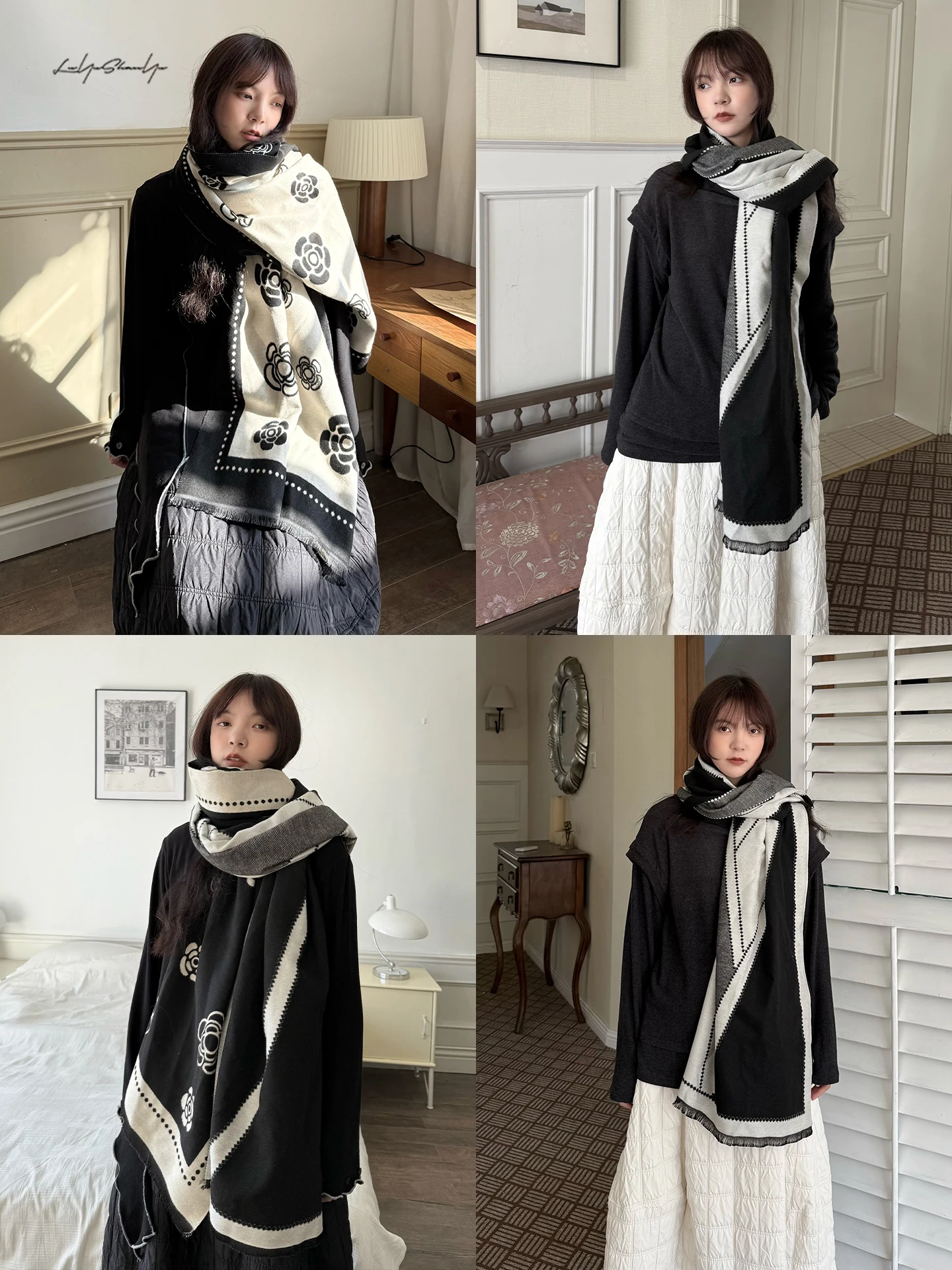 Double-Sided Cashmere-Imitated Shawl Scarf Women's Dark Design Model Yangchen Flower Pattern Warmth for Winter Korean Style
Double-Sided Cashmere-Imitated Shawl Scarf Women's Dark Design Model Yangchen Flower Pattern Warmth for Winter Korean Style