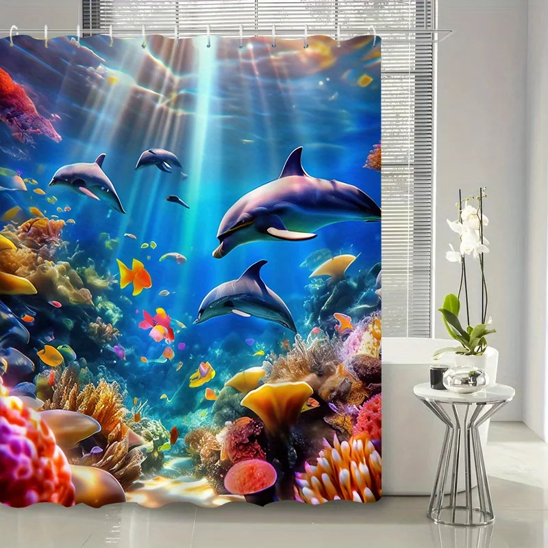 Занавеска для душа Ocean World, дельфины, тропическая рыба, коралловый риф, полиэстер, моющийся с 12 крючками для декора ванной комнаты
Занавеска для душа Ocean World, дельфины, тропическая рыба, коралловый риф, полиэстер, моющийся с 12 крючками для декора ванной комнаты