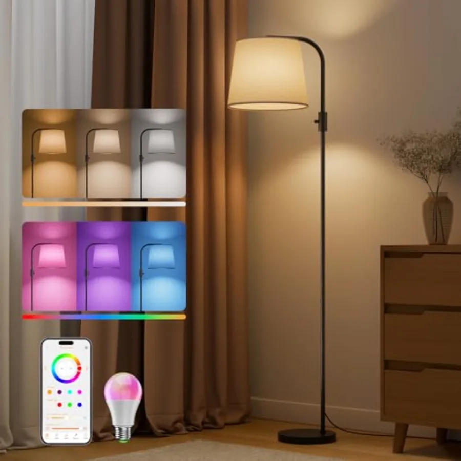 Arc Floor Lamp for Living Room with Smart RGBCW Color Changing Bulbs Dimmable, Stand lamp Compatible with Alexa, Siri, Google V
Arc Floor Lamp for Living Room with Smart RGBCW Color Changing Bulbs Dimmable, Stand lamp Compatible with Alexa, Siri, Google V