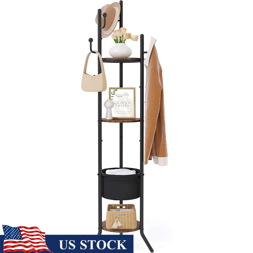 Freestanding Coat Rack with 5 Hooks 3 Shelves Removable Fabric Basket Sturdy Metal Tree Coats Hats Bags Entryway Storage
Freestanding Coat Rack with 5 Hooks 3 Shelves Removable Fabric Basket Sturdy Metal Tree Coats Hats Bags Entryway Storage