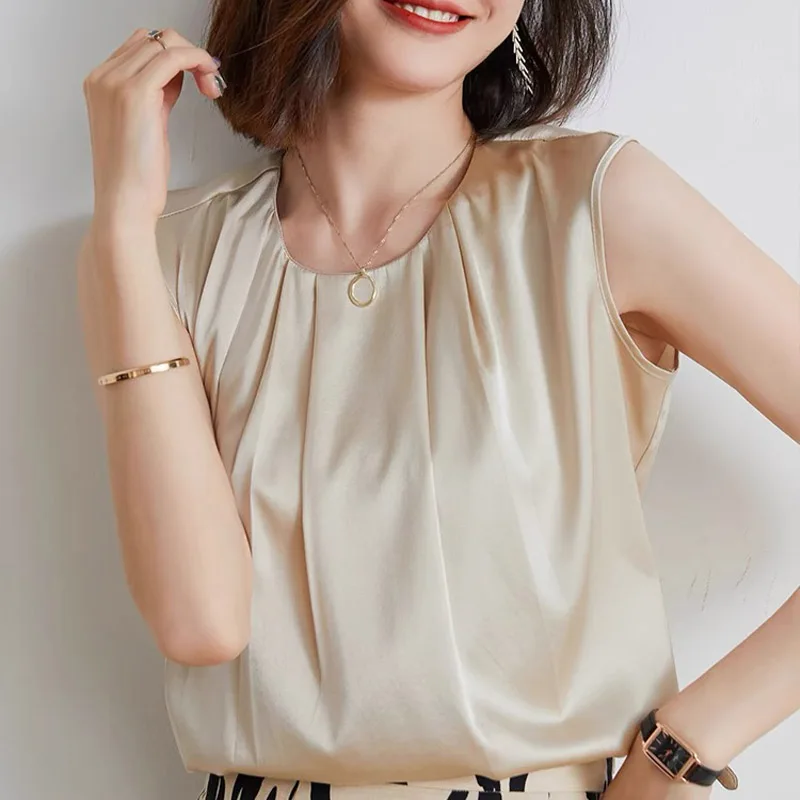 Women Clothing Solid Sleeveless Chiffon Blouses Summer Fashion O-neck All-match Pullovers Office Lady Casual Loose Folds Tops
Women Clothing Solid Sleeveless Chiffon Blouses Summer Fashion O-neck All-match Pullovers Office Lady Casual Loose Folds Tops