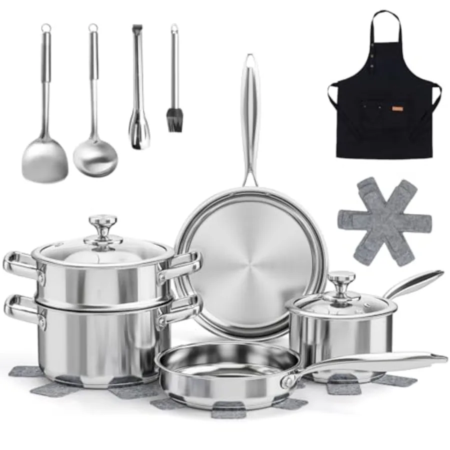 Kitchen cookware set: stainless steel, silver, non-toxic 16-piece with steamer, induction-compatible, includes utensils, pot pr
Kitchen cookware set: stainless steel, silver, non-toxic 16-piece with steamer, induction-compatible, includes utensils, pot pr