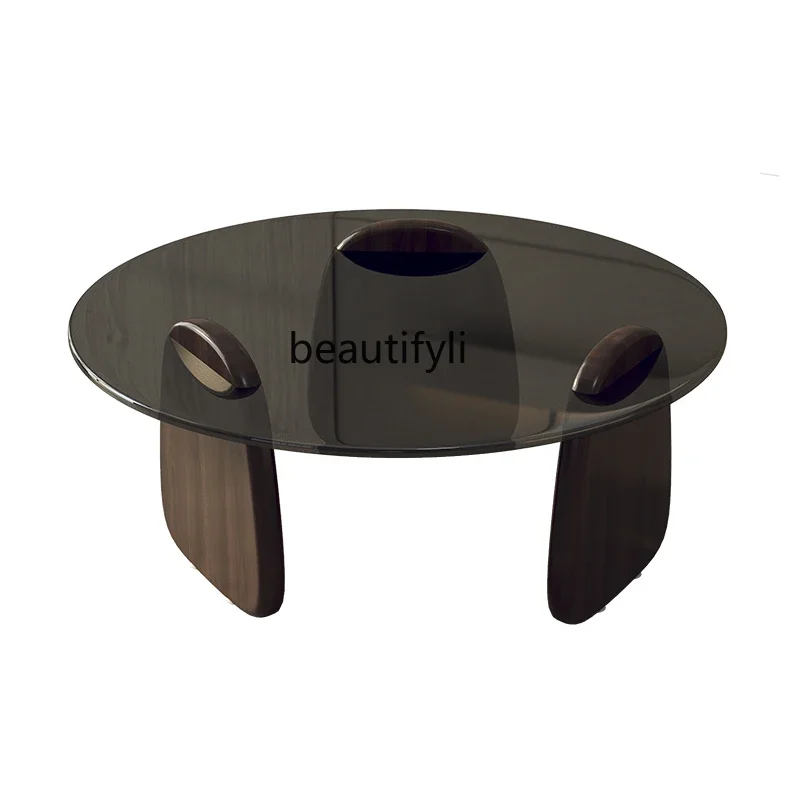 NEW Minimal Italian gray glass size round coffee table log, wabi sand wind, solid wood coffee table combination
NEW Minimal Italian gray glass size round coffee table log, wabi sand wind, solid wood coffee table combination