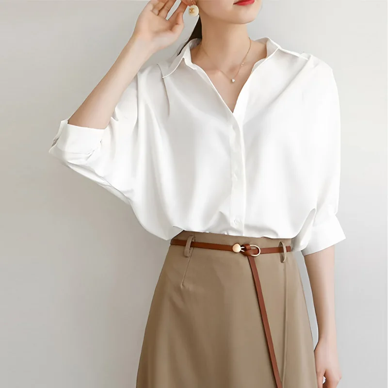 White Shirt for Women Summer Lazy Loose Commuter Lantern Cool Light Luxury OL Wrinkle-Resistant Mid-Sleeve Blouse
White Shirt for Women Summer Lazy Loose Commuter Lantern Cool Light Luxury OL Wrinkle-Resistant Mid-Sleeve Blouse