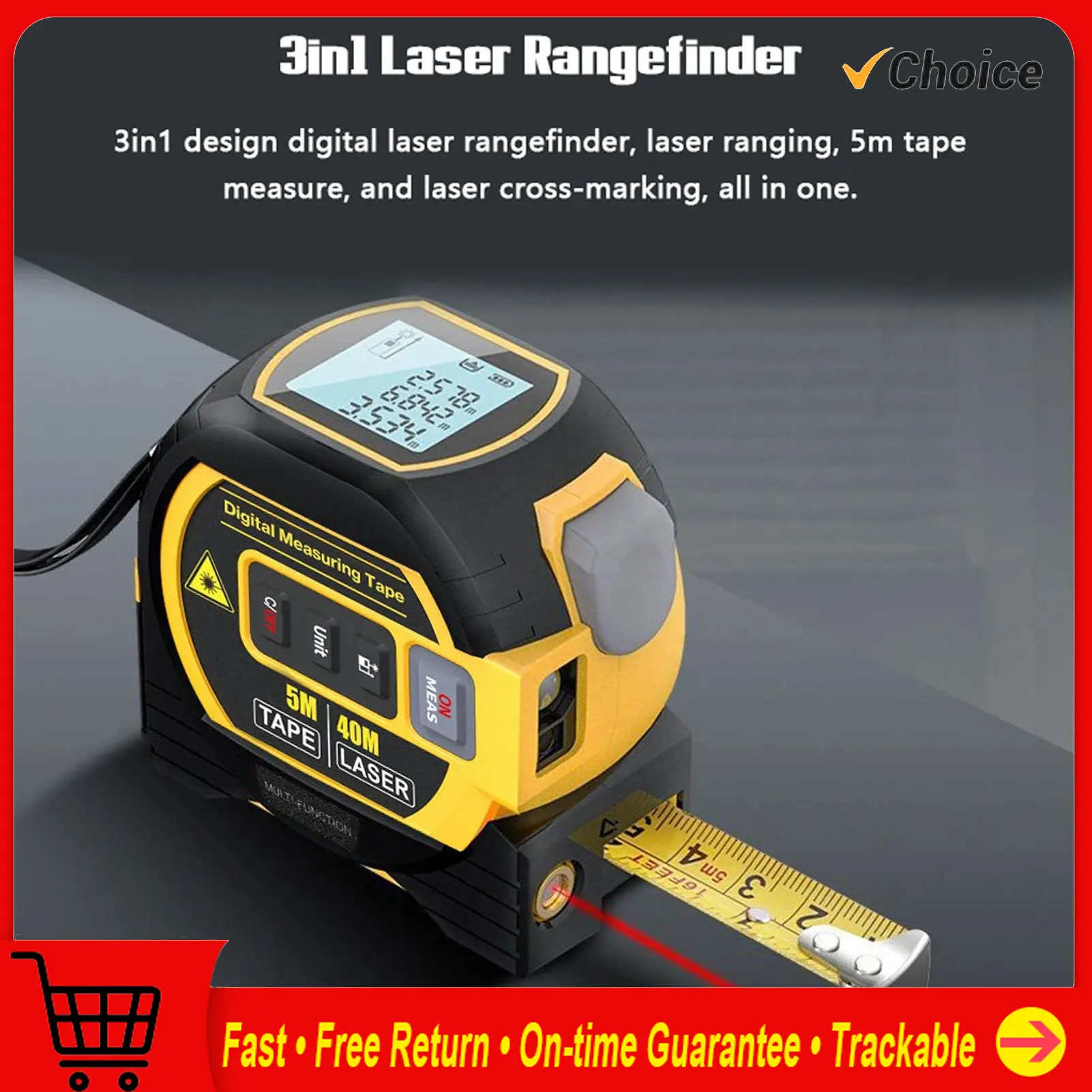 3in1 Laser Rangefinder 5m Tape Measure Ruler LCD Display with Backlight Distance Meter Building Area Volumes Measurement Device
3in1 Laser Rangefinder 5m Tape Measure Ruler LCD Display with Backlight Distance Meter Building Area Volumes Measurement Device