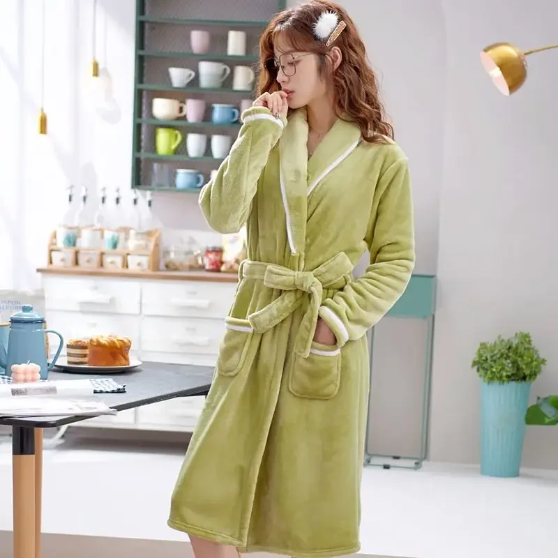 Women Robes Solid Knee-length Fashion Plus Velvet Thicken Flannel Casual Sweet Kawaii Ulzzang Korean Style Chic Simple Womens
Women Robes Solid Knee-length Fashion Plus Velvet Thicken Flannel Casual Sweet Kawaii Ulzzang Korean Style Chic Simple Womens