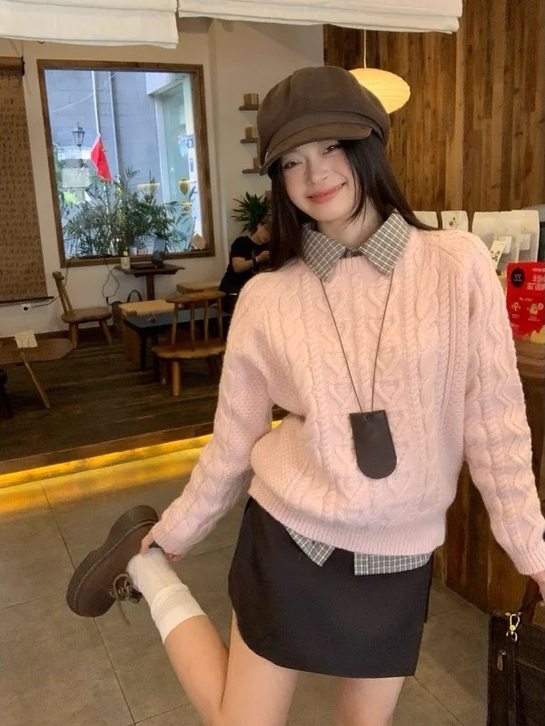 Loose Thiened round Ne Pullover Sweater Soft Pink Twist Knitted Warm Top for Autumn Winter Commute Sle Women's Faion
Loose Thiened round Ne Pullover Sweater Soft Pink Twist Knitted Warm Top for Autumn Winter Commute Sle Women's Faion
