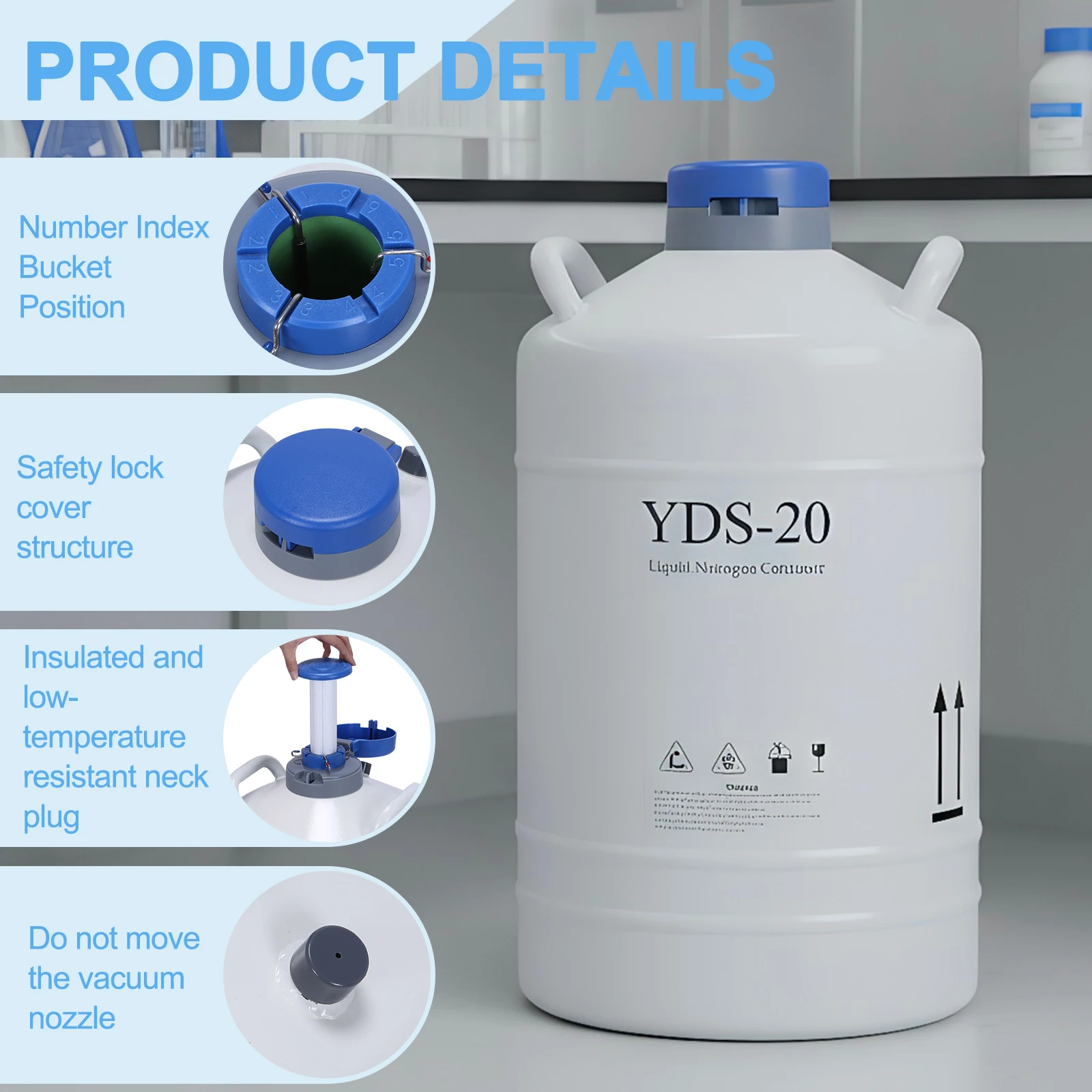 20L LN2 Tank Aluminum Alloy Dewar with 3 Canisters & Carry Bag LN2 Liquid Nitrogen Dewar for Beauty Industry Semen Preservation
20L LN2 Tank Aluminum Alloy Dewar with 3 Canisters & Carry Bag LN2 Liquid Nitrogen Dewar for Beauty Industry Semen Preservation