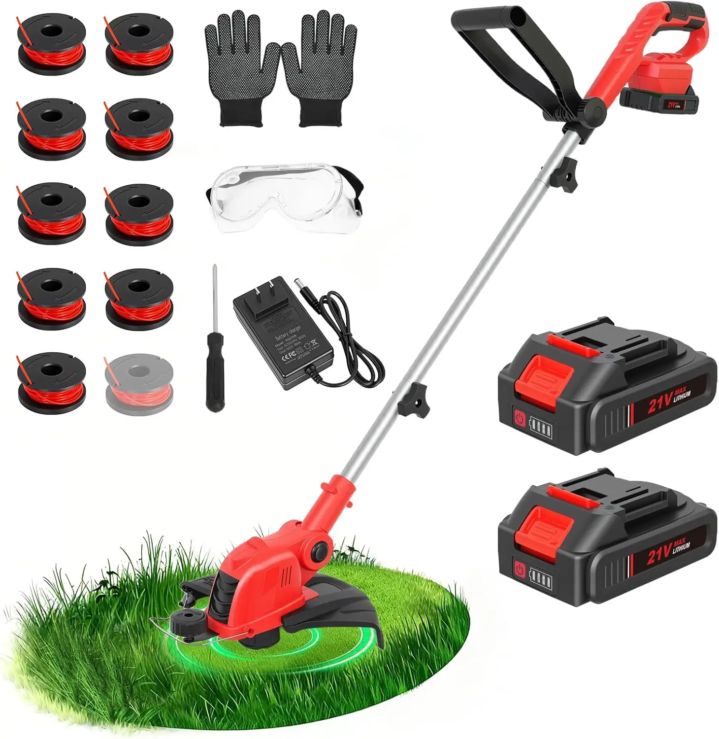 21V Cordless String Trimmer & Edger, 12" Auto-Feed Grass Cutter with 2.5Ah Battery & Fast Charger, 2-in-1 Lawn Tool for Garden
21V Cordless String Trimmer & Edger, 12" Auto-Feed Grass Cutter with 2.5Ah Battery & Fast Charger, 2-in-1 Lawn Tool for Garden