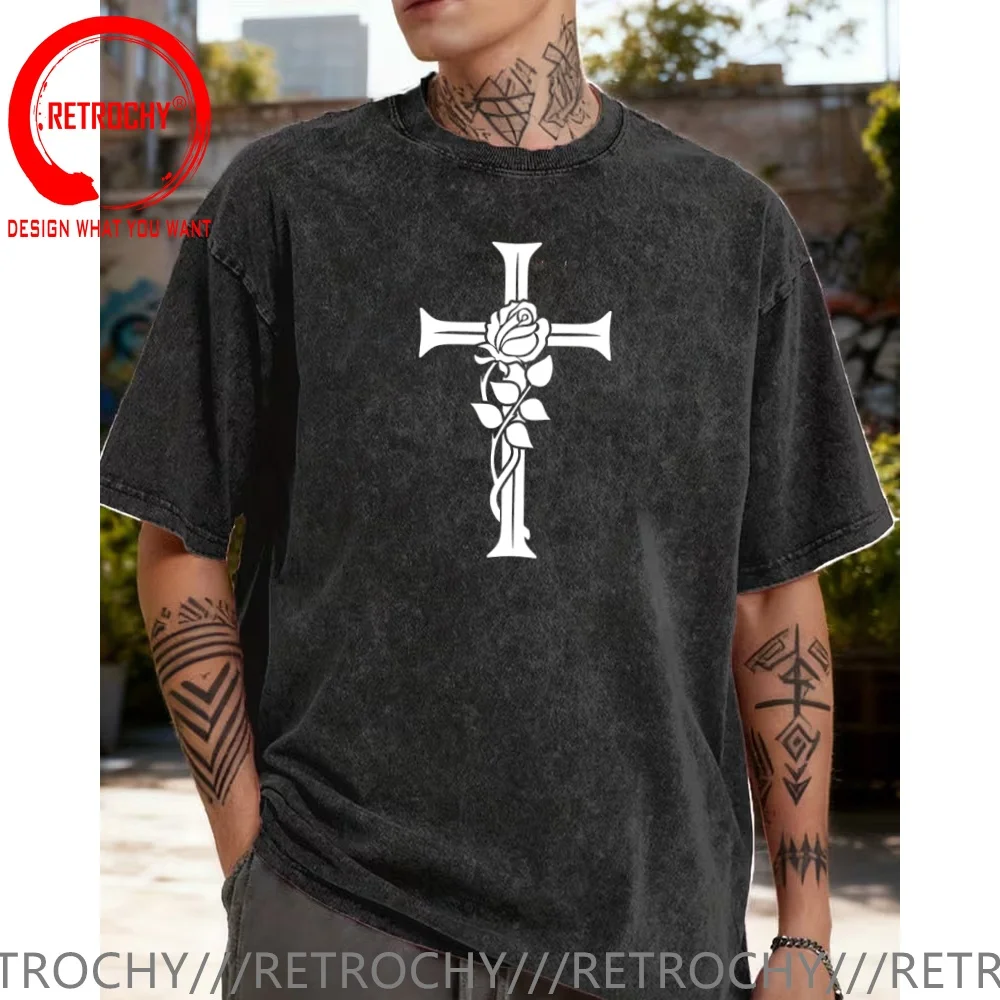Vintage Washed Cotton T-Shirt Funny Designer Jesus Cross Rose T Shirt Men Fashion Trendy Casual Clothing Stylish Tops Tees
Vintage Washed Cotton T-Shirt Funny Designer Jesus Cross Rose T Shirt Men Fashion Trendy Casual Clothing Stylish Tops Tees