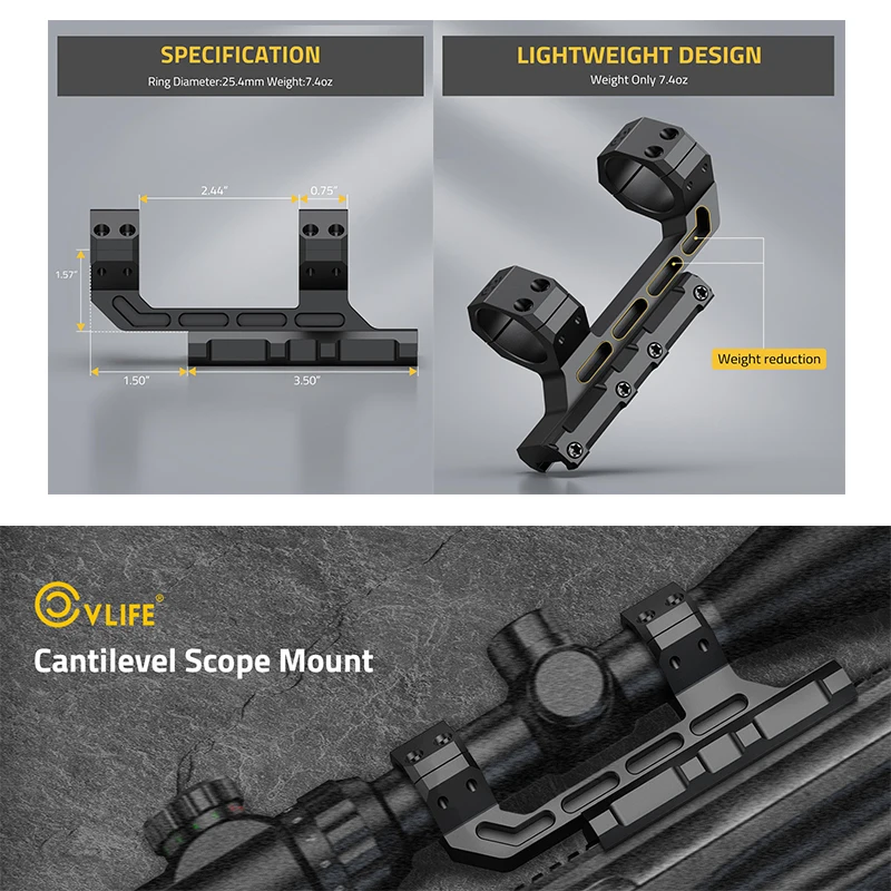 CVLIFE 1.57" Height Cantilever Scope Mounts 1 inch Tube One-Piece Optics Sight Offset Dual Rings for Picatinny Rail Aluminum
CVLIFE 1.57" Height Cantilever Scope Mounts 1 inch Tube One-Piece Optics Sight Offset Dual Rings for Picatinny Rail Aluminum