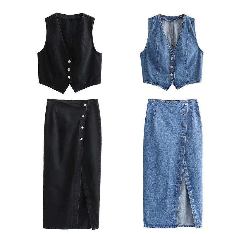 Women's Loose Short Denim Vest Fashionable Half Skirt Two-Piece Set
Women's Loose Short Denim Vest Fashionable Half Skirt Two-Piece Set