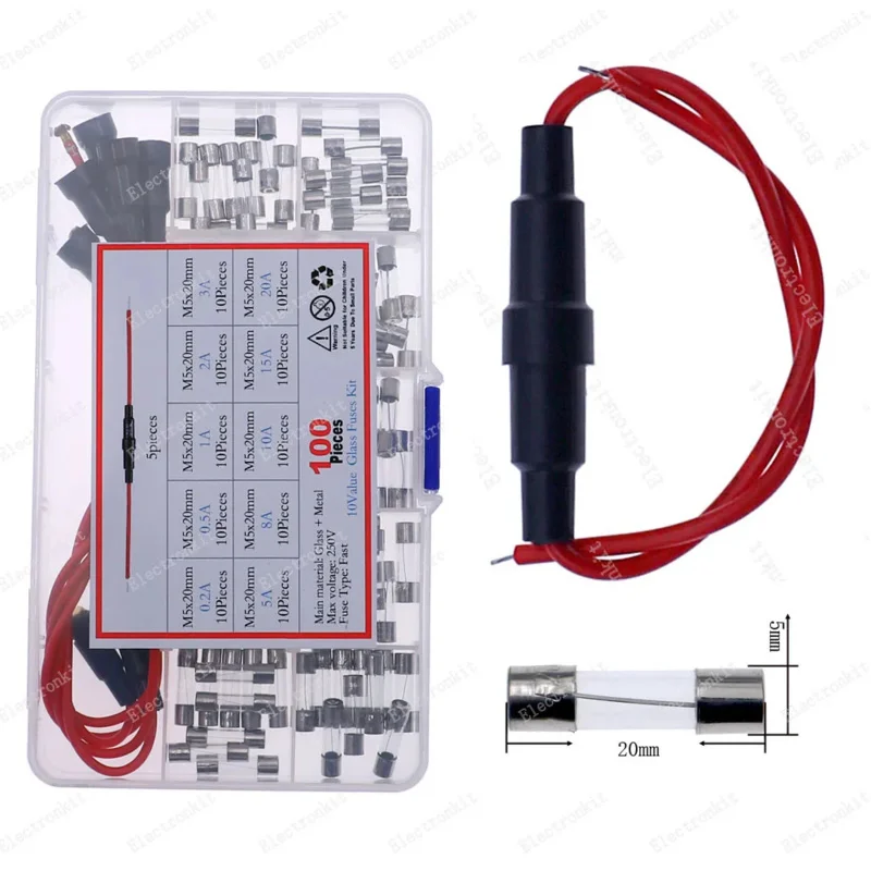 5pcs 5x20mm Fuse Holder Screw Type with 16AWG Wire 100pcs Quick Blow Glass Tube Fuse Assorted Kit 12V-250V
5pcs 5x20mm Fuse Holder Screw Type with 16AWG Wire 100pcs Quick Blow Glass Tube Fuse Assorted Kit 12V-250V