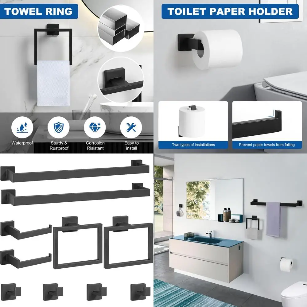 24-Inch Matte Black Bathroom Hardware Set: Towel Bar, Ring, Holder, Hooks, Rack
24-Inch Matte Black Bathroom Hardware Set: Towel Bar, Ring, Holder, Hooks, Rack