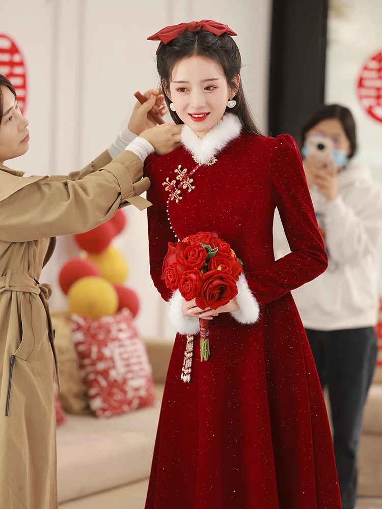 Red Wedding Dr Engagement Ceremony Chinese Sle Thiened Women's Faionable Long Sve Pearl Embellied
Red Wedding Dr Engagement Ceremony Chinese Sle Thiened Women's Faionable Long Sve Pearl Embellied