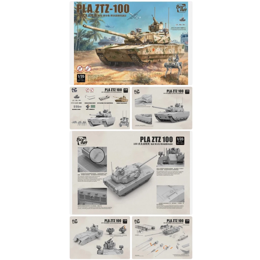 Пластиковый конструктор-модель танка ZTZ-100 PLA в масштабе 1/35 с беспилотным транспортным средством ZRY222 и роботами-волками, серия Border BN001, для хобби
Пластиковый конструктор-модель танка ZTZ-100 PLA в масштабе 1/35 с беспилотным транспортным средством ZRY222 и роботами-волками, серия Border BN001, для хобби