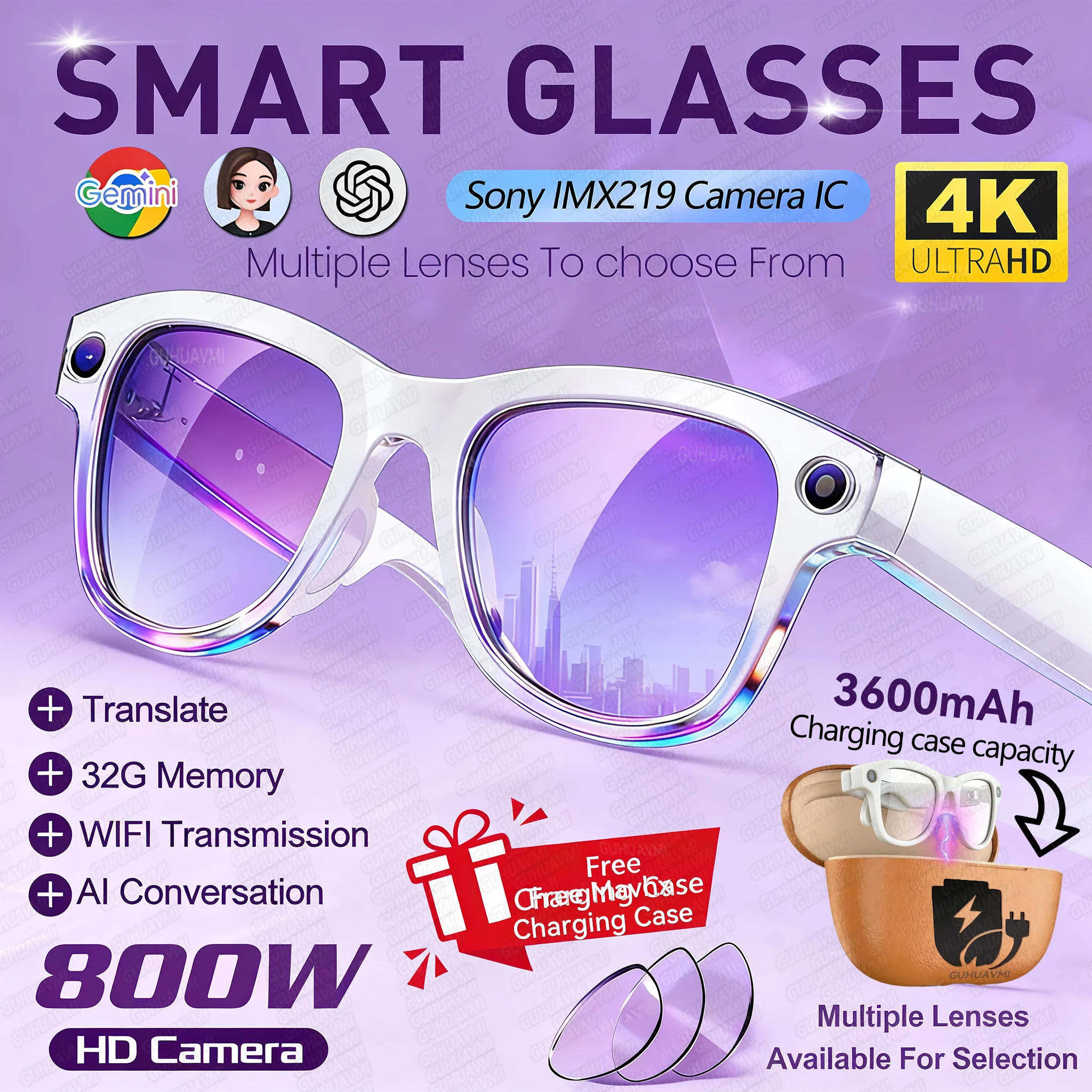 2026 New 3600mAh Portable Charger Smart Glasses Women 800W Camera AI Translation Recording Videos Music Player Call Glasses Men
2026 New 3600mAh Portable Charger Smart Glasses Women 800W Camera AI Translation Recording Videos Music Player Call Glasses Men