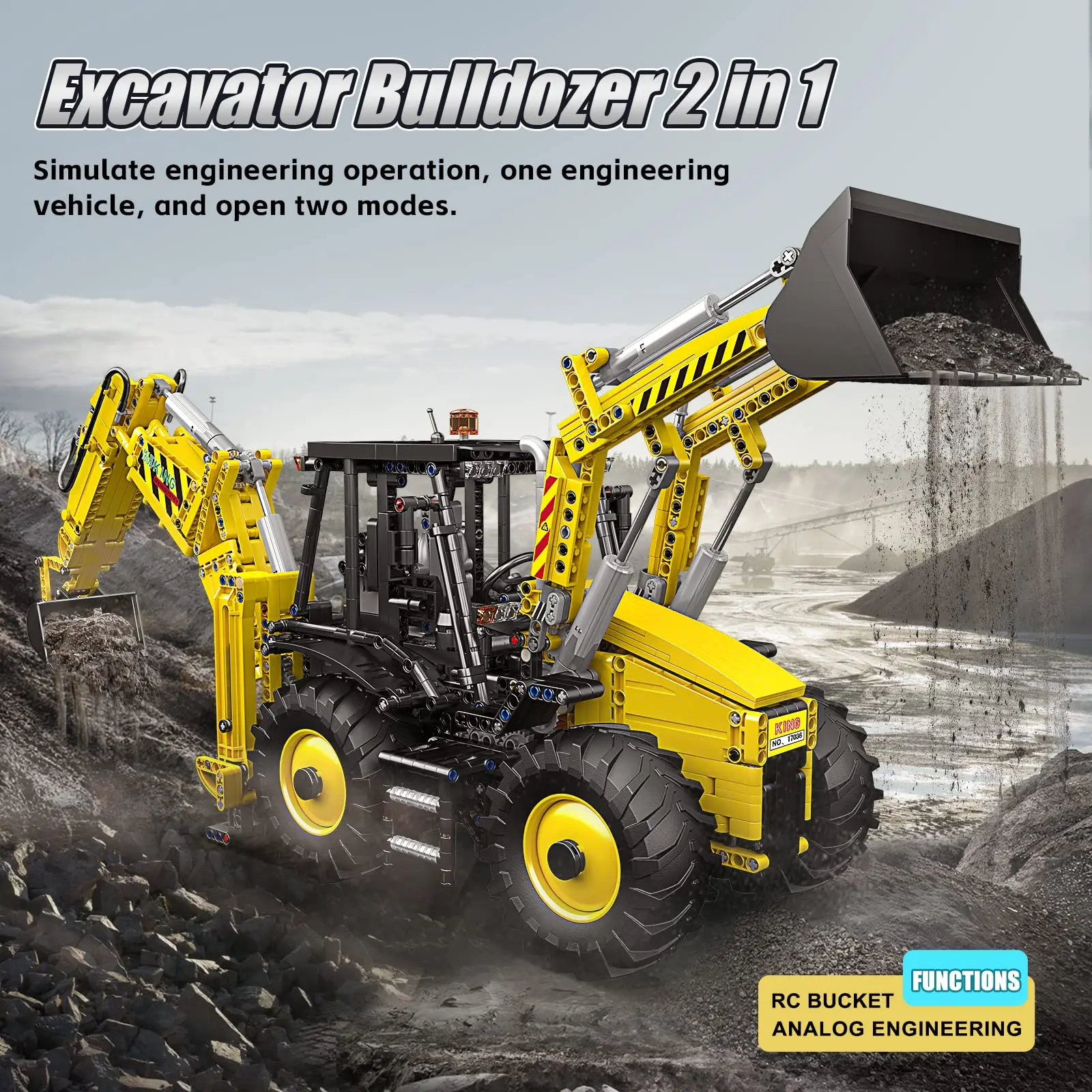 MK 17036 2in1 RC Excavator & Bulldozer, App-Controlled Building Set with Motors, 2239Pcs Construction Model for Adult & Kid Gift
MK 17036 2in1 RC Excavator & Bulldozer, App-Controlled Building Set with Motors, 2239Pcs Construction Model for Adult & Kid Gift