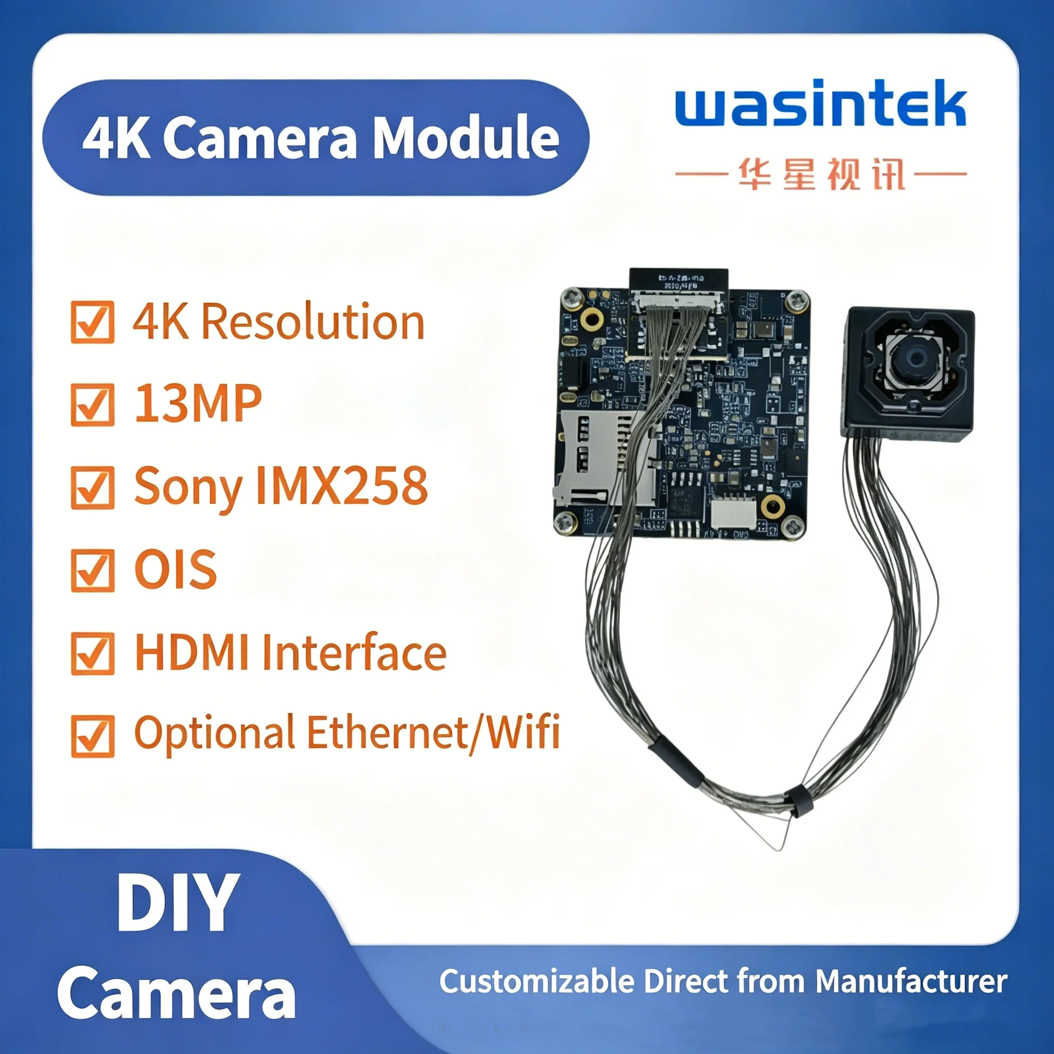 IMX258 4K 30FPS 13MP 1/3.1" WiFi Ethernet Camera Module Drive Free UVC USB Optical Stabilization OIS Camera Module with HDMI
IMX258 4K 30FPS 13MP 1/3.1" WiFi Ethernet Camera Module Drive Free UVC USB Optical Stabilization OIS Camera Module with HDMI