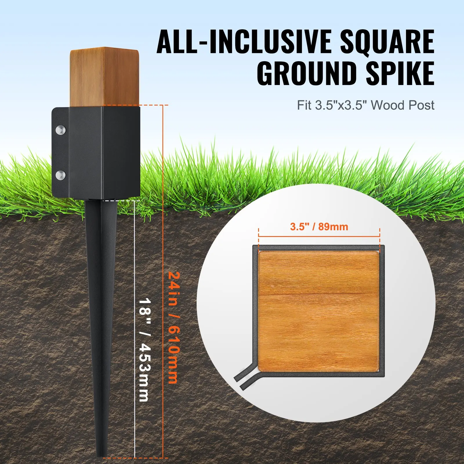 Fence Post Anchor Ground Spike, 8 Pack 24 X 4 X 4 Inches Outer Diameter (Inner Diameter 3.5 X3.5 Inches), Metal Black Powder
Fence Post Anchor Ground Spike, 8 Pack 24 X 4 X 4 Inches Outer Diameter (Inner Diameter 3.5 X3.5 Inches), Metal Black Powder
