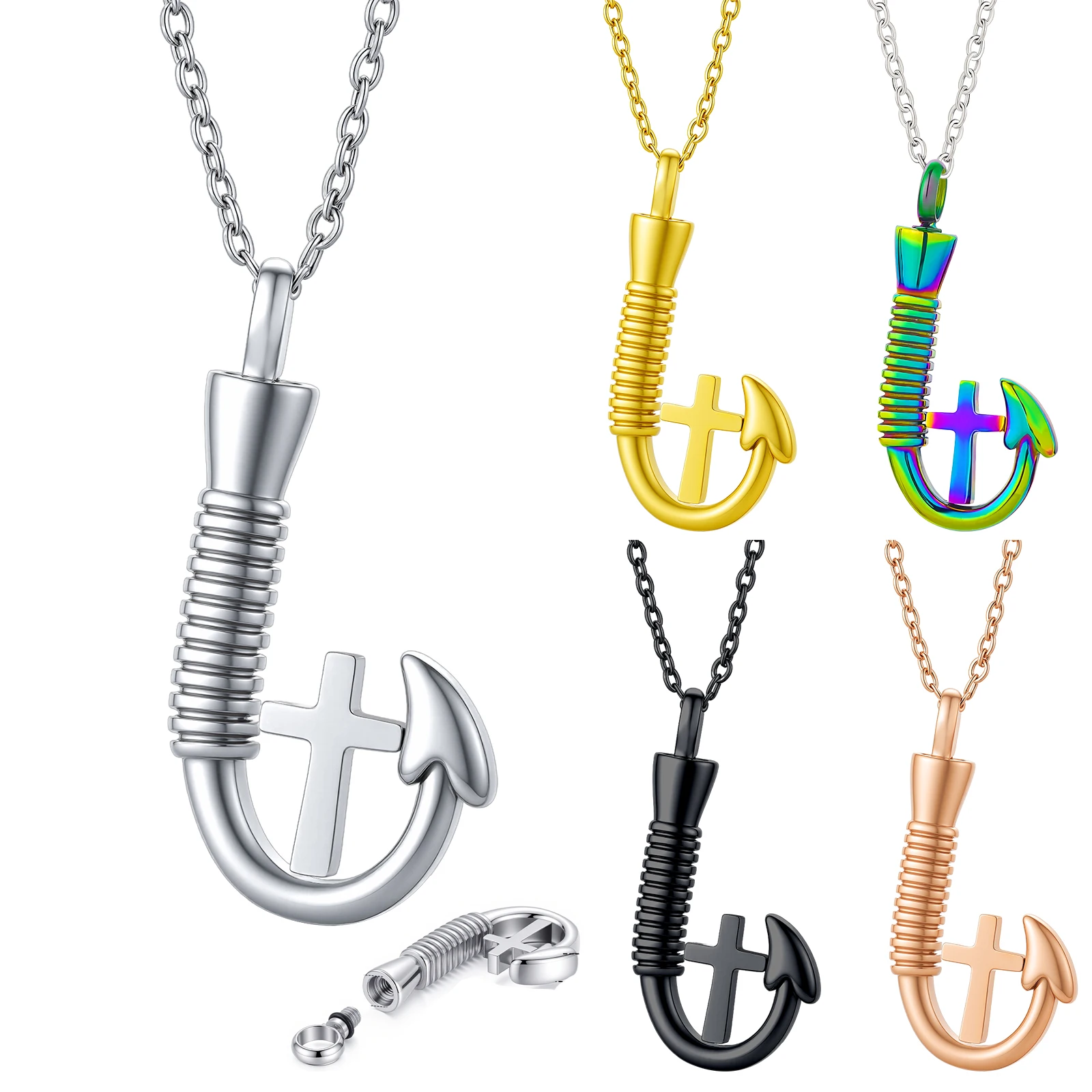 Customized Stainless Steel Fishing Hook Cross Cremation Necklace Pendant for Ashes Urn Jewelry Memorial Keepsake for Men Angler
Customized Stainless Steel Fishing Hook Cross Cremation Necklace Pendant for Ashes Urn Jewelry Memorial Keepsake for Men Angler