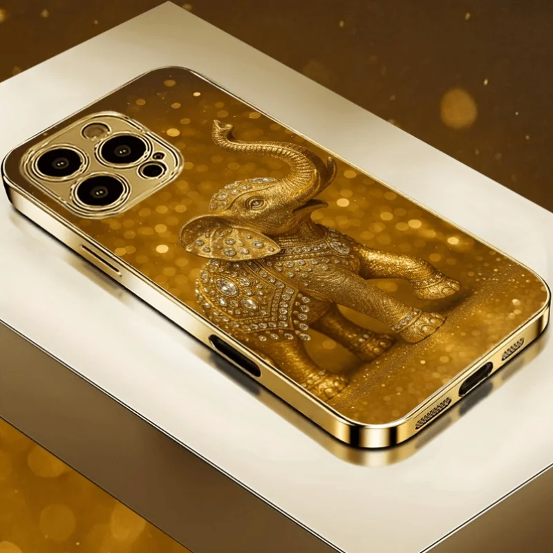 Diamond-encrusted gold elephant pattern new electroplated glass mobile phone, suitable for iPhone 17, 16, 15, 14, 13, 12, 11,etc
Diamond-encrusted gold elephant pattern new electroplated glass mobile phone, suitable for iPhone 17, 16, 15, 14, 13, 12, 11,etc