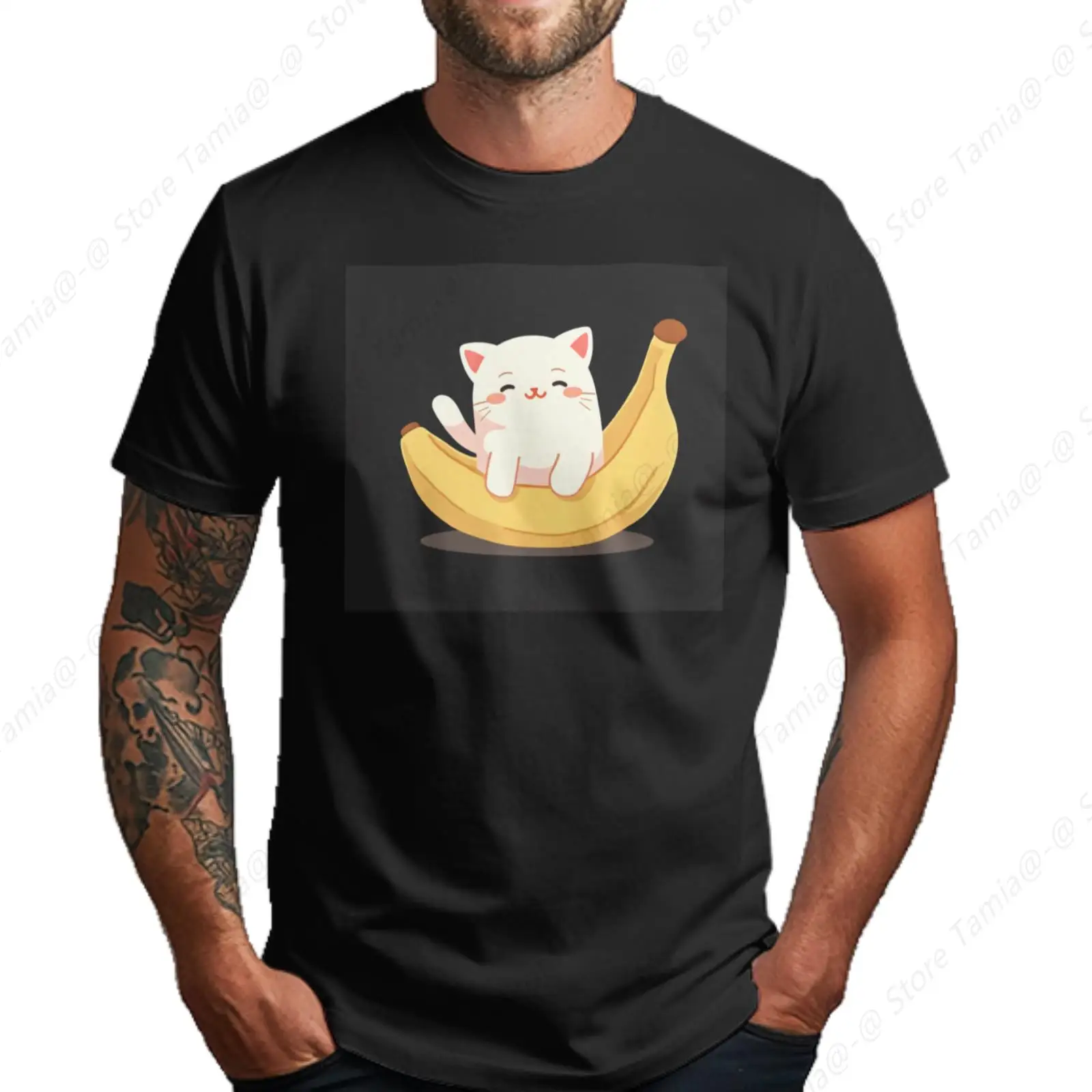 Cute Cat In Banana Print Men'S Round Sleeve T - Shirt With Chest Heat Transfer Print Comfortable Wear
Cute Cat In Banana Print Men'S Round Sleeve T - Shirt With Chest Heat Transfer Print Comfortable Wear