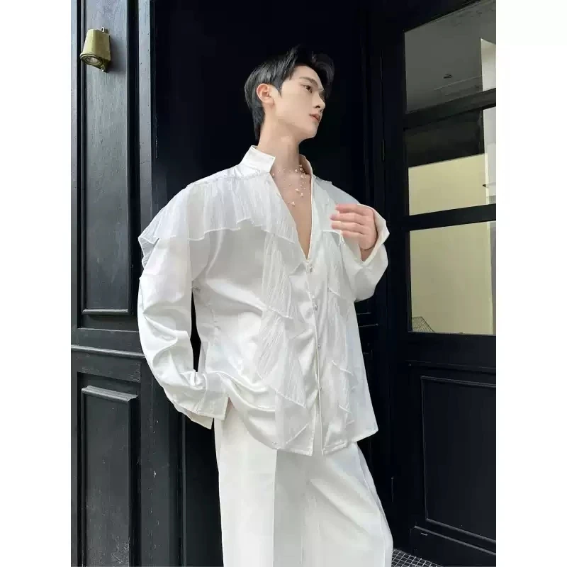 Spring And Summer New Style Niche Design Personality Sexy V-Neck Long Sleeve Shirt For Man Palace Style French Ribbon Tops
Spring And Summer New Style Niche Design Personality Sexy V-Neck Long Sleeve Shirt For Man Palace Style French Ribbon Tops