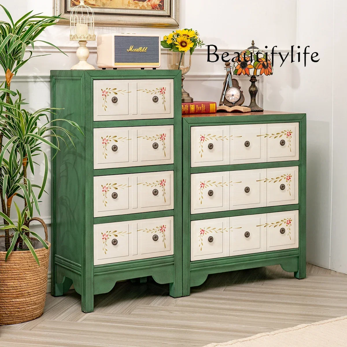 American-Style Three-Bucket Cabinet Solid Wood Storage Cabinet Living Room Curio Cabinet Green Bedside Table Retro Painted
American-Style Three-Bucket Cabinet Solid Wood Storage Cabinet Living Room Curio Cabinet Green Bedside Table Retro Painted