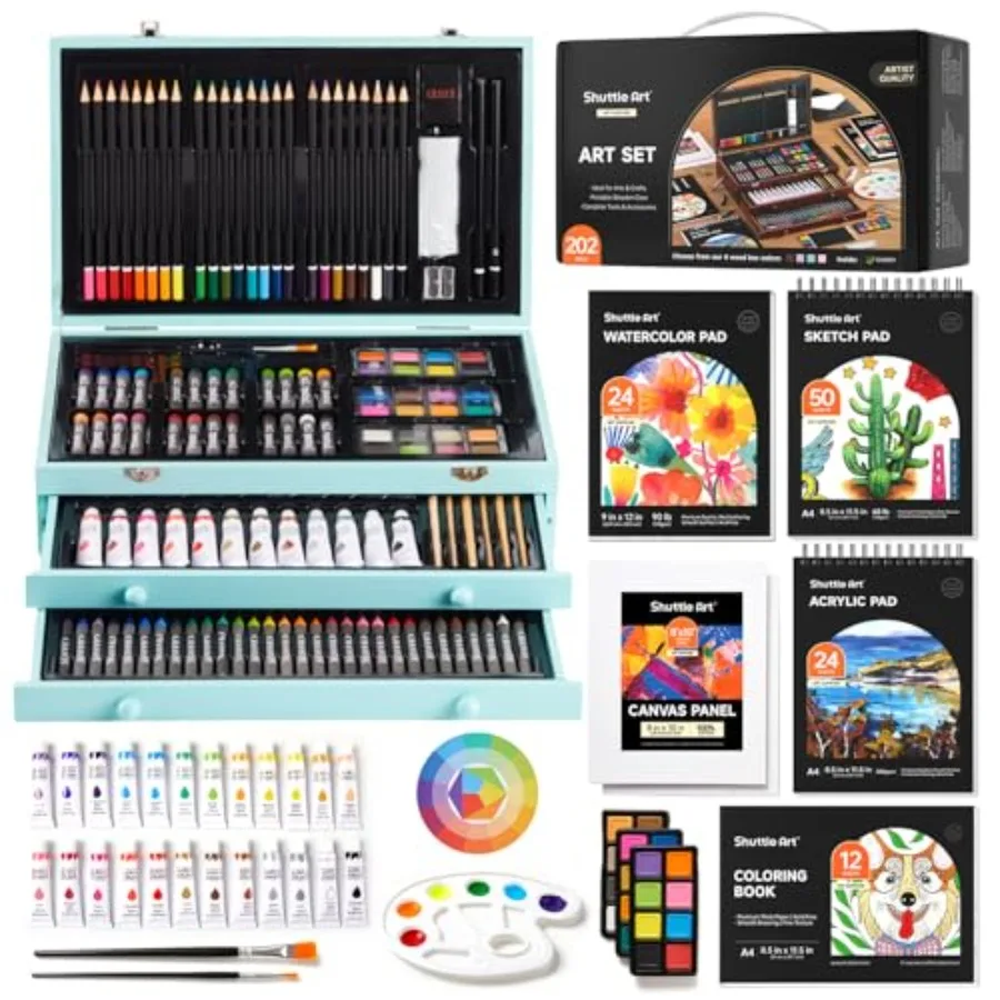 Deluxe Gift Art Kit 202-Piece Wooden Art Supplies Set with 4 Drawing Pads Canvases Coloring Sheets Acrylic Paint Crayons Oil Pa
Deluxe Gift Art Kit 202-Piece Wooden Art Supplies Set with 4 Drawing Pads Canvases Coloring Sheets Acrylic Paint Crayons Oil Pa